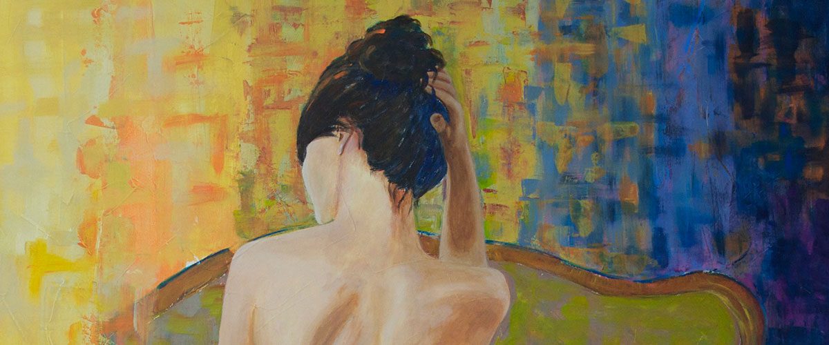 Nu assis de dos, Acrylique sur toile, 100 x 100 cm, par Carla bb